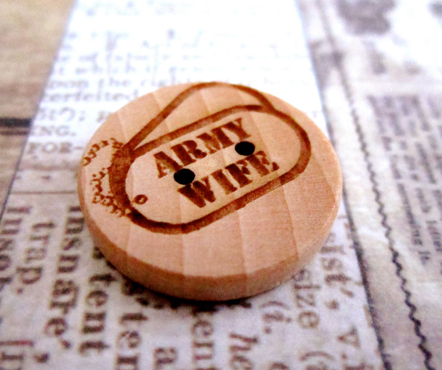 Set of 5 -Army Wife- 3/4 inch Wooden Engraved Buttons