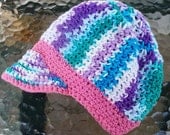 pink white purple and turquoise slouchy paperboy hat 3-12 months
