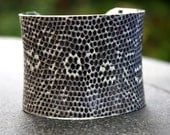 Leather Cuff Bracelet - Lizard Skin Black and White Spotted