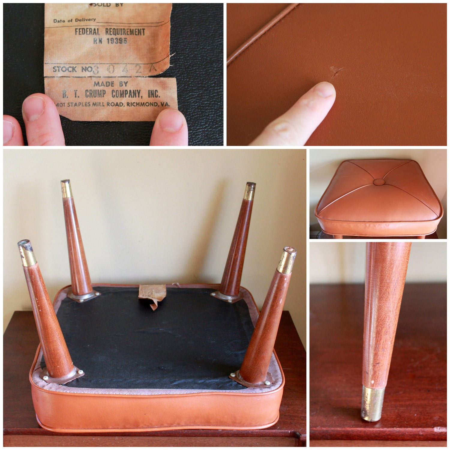 Modern Retro Square Brown Ottoman Stool Foot Rest