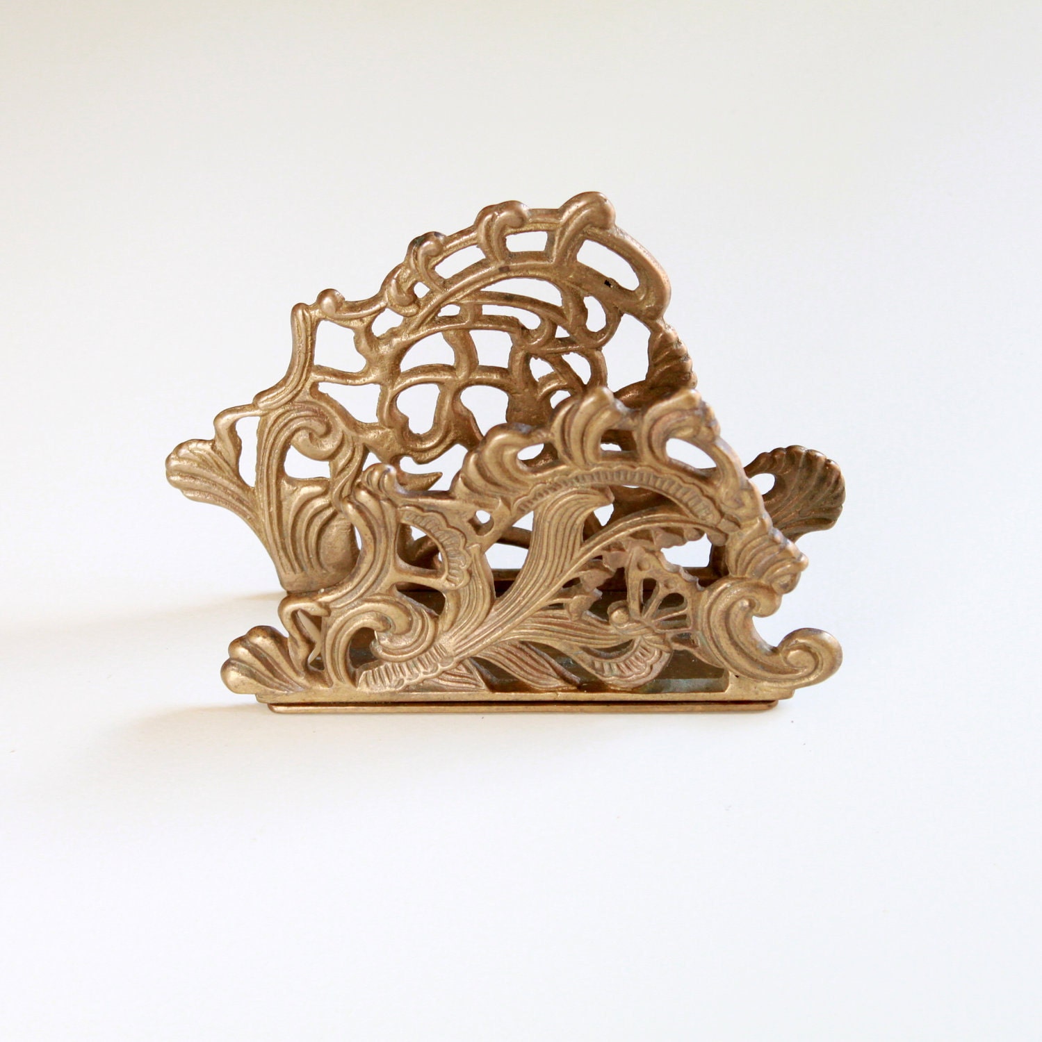 Vintage Antique Golden Brass Decorative Napkin Holder - Letter Organizer