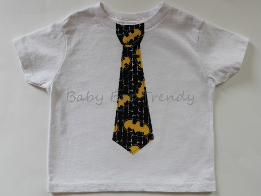 Made to Order... T-Shirt with Neck Tie Made with Batman fabric, Shortsleeve or Longsleeve -- 2T 3T 4T 5/6 7