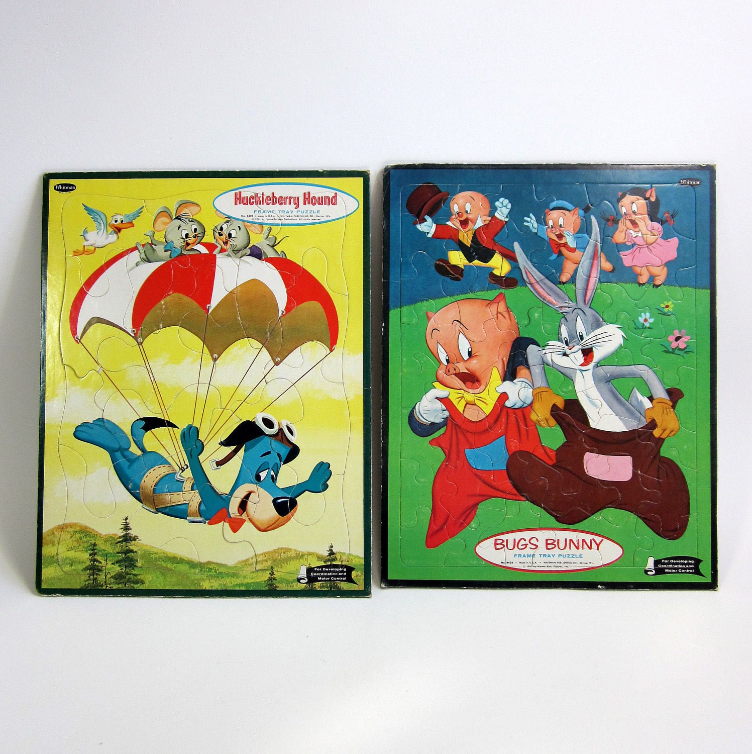 Shop Sale / Sale / Oversized Bugs Bunny and Huckleberry Hound Whitman Frame Tray Puzzles 60s