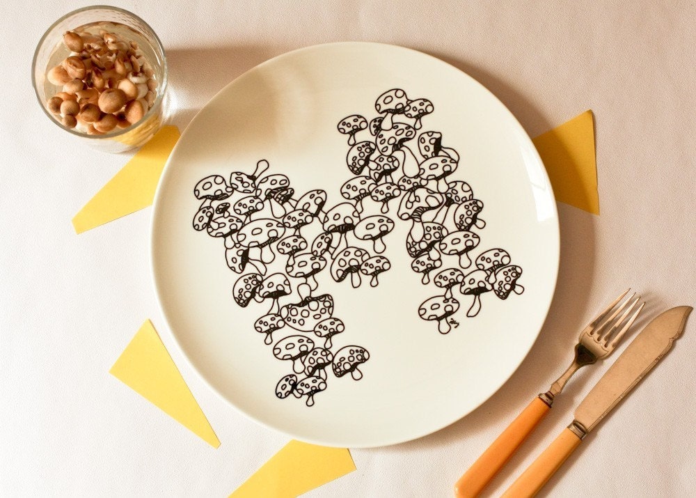 M for Mushroom - Alphabet Ceramic Plate