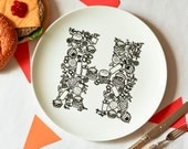 H for Hamburger - Alphabet Ceramic Plate (Black)