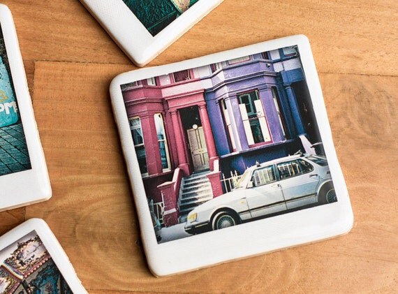 Polaroid Ceramic Coaster - Red and Purple Houses