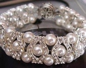 Bridal 27 Color Choices 18KGP Rhinestone Swarovski Pearl Bracelet 6mm, Bride, Bridesmaids, Flower girl, maid of honour, bridal party