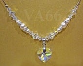 18KGP Bridal Swarovski Pearl Crystals 6202 14mm Heart Bicones Crystal Rhinestone Diamond Necklace 16" Colors Bride, Bridesmaids