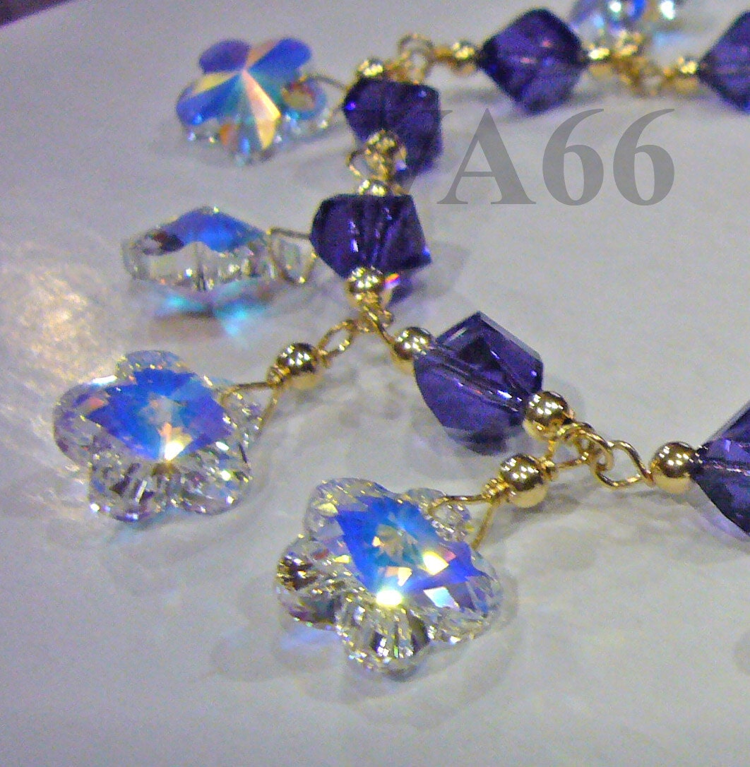 Purple Helix Flower 14K Gold Filled Wire Wrapped Swarovski Crystal Bridal Bracelet Colour Choices Custom Made Bridesmaids MOB flower Girl