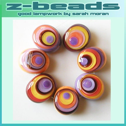 Retro Merlot Optical Ellipses - 7 beads - lampwork by Sarah Moran