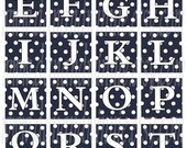 NAVY AND WHITE POLKA DOTS ALPHABET 7/8 inch square images INCHIES 4X6 graphics collage sheet