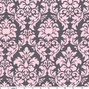 Dandy Damask Blossom Pink Gray Fabric Michael Miller