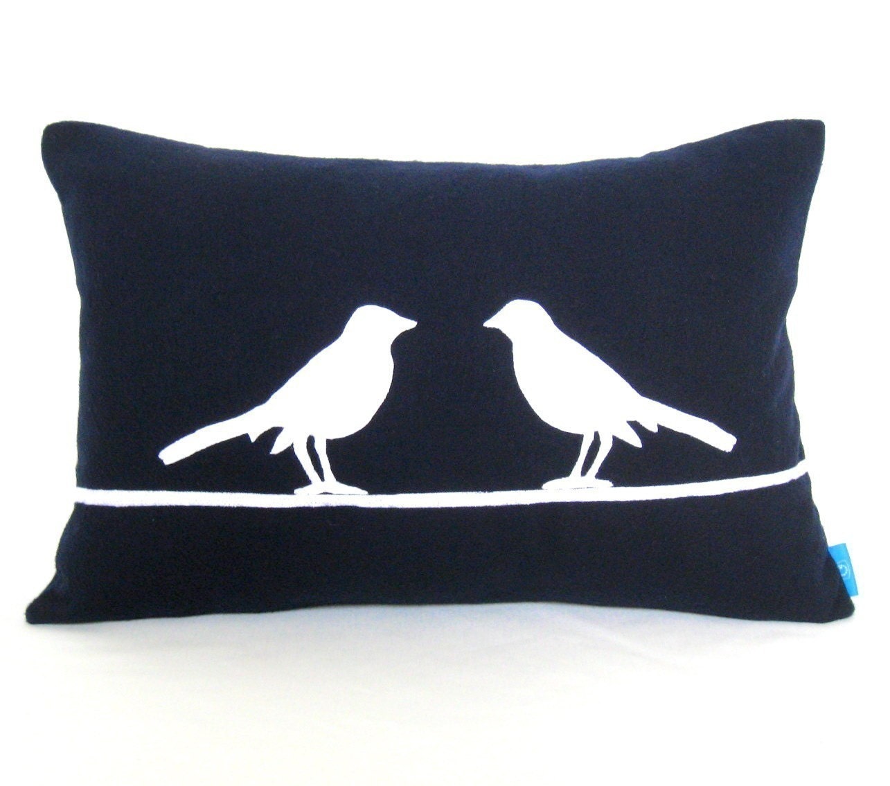 Two birds Sitting on a Wire Decorative Navy Blue or Black Pillow 12 x 16 inches