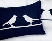 Two birds Sitting on a Wire Decorative Pillow Set -Navy & White