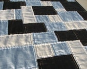 Silk Throw Quilt, Cream, Coffee and Blue, Ready to Ship