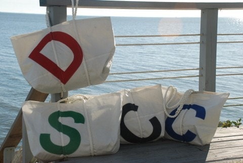 Custom Recycled Sail Tote Bag Set of FOUR for Bidesmaids or Wedding Party