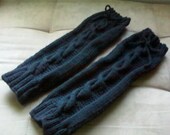 Women  legs warmer in black cable stitch/hand knit/Ready to Ship