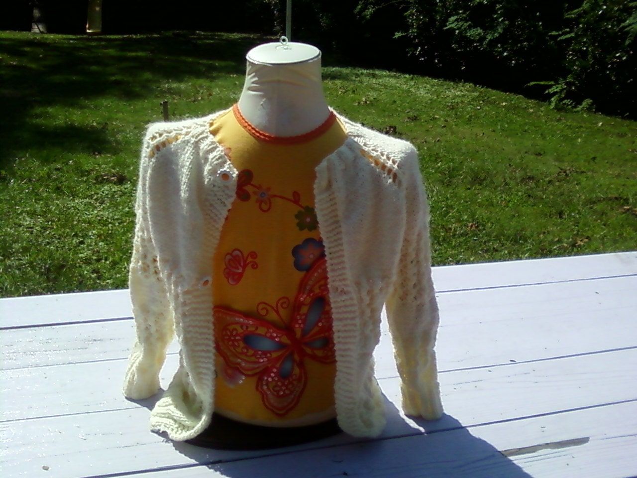 Hand knit girls light cream cardigan/Size 7/Custom orders welcome