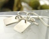 earrings, tiny squares dangle sterling silver brushed finish