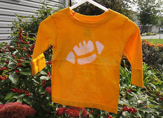 Baby T-Shirt: Yellow with Batik Football, Long Sleeves (6 months) Ready to Ship
