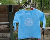 SALE Baby T-Shirt: Turquoise Blue with Batik Flower, Long Sleeves (12 months) Ready to Ship
