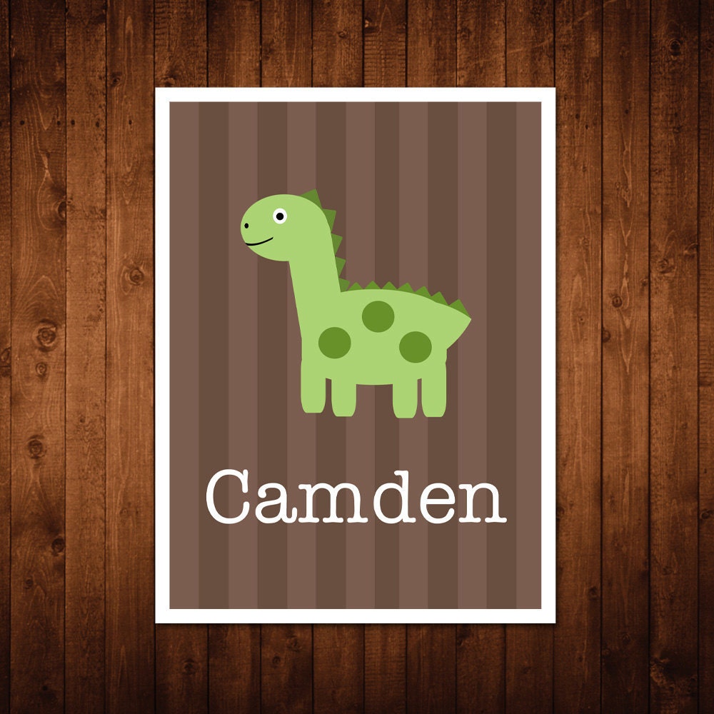 8x10 Custom Name Wall Art Print - green dinosaur