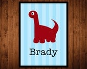 8x10 Custom Name Wall Art Print - red dinosaur