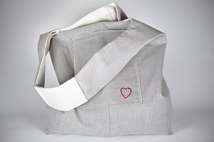 The Dona Bag in Seersucker Gray Striped Cotton