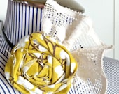 Mustard Headband, Burnt Umber Flower with White Lace Flutter Hair Embellishment
