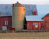 barn rural landscape horse red blue tan yellow brown - "Sunset on a Wisconsin Farm" 8x10 photograph