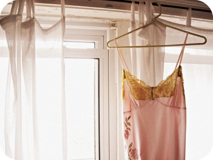 shabby chic photography, vintage-inspired photo, pink retro lingerie, sunny, bedroom decor, 8x12, feminine, boudoir- "Morning Is Quiet" - helenesmith