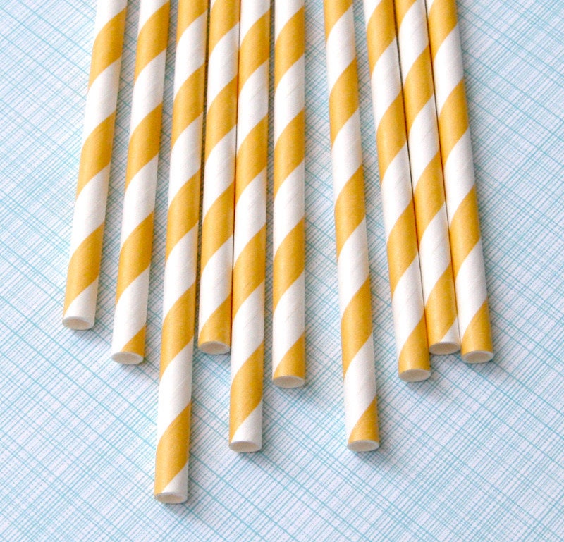 Yellow Striped Paper Straws with DIY Flags (25) Il_170x135