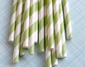 Green Striped Paper Straws with DIY Flags (200)