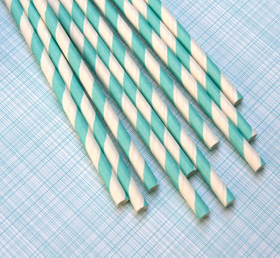 Aqua Striped Paper Straws with DIY Flags (50) Il_170x135