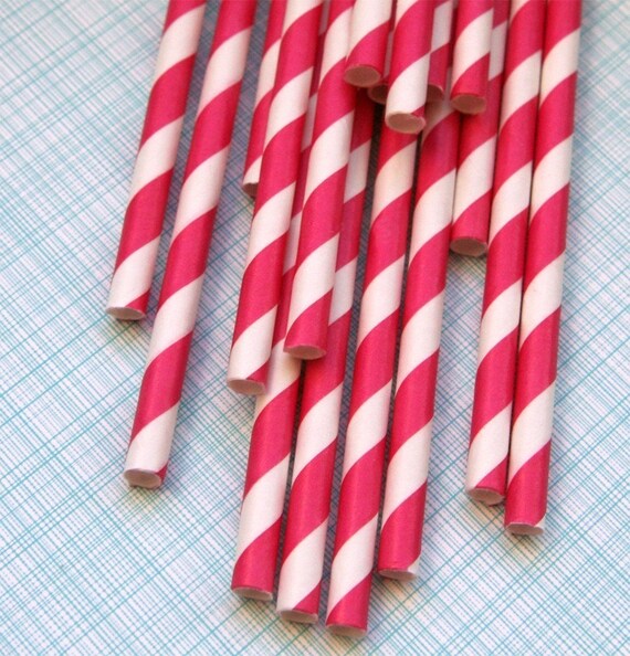Hot Pink Striped Paper Straws with DIY Flags (200) Il_570xn