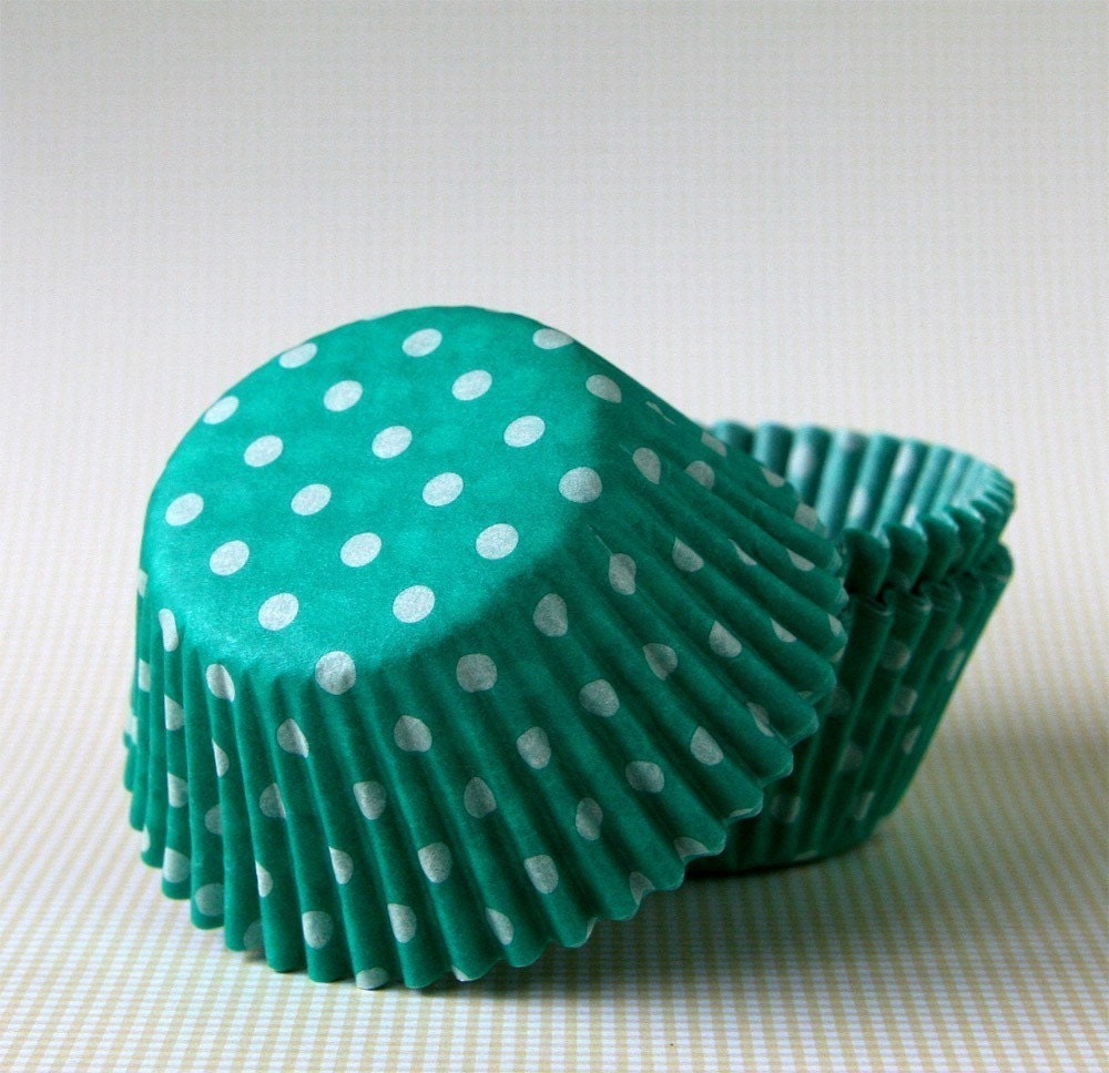 Green Polka Dot Cupcake Liners (45) Il_570xn