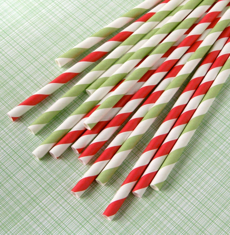 Christmas Mix Striped Paper Straws with DIY Flags - Red and Green (24) Il_570xn