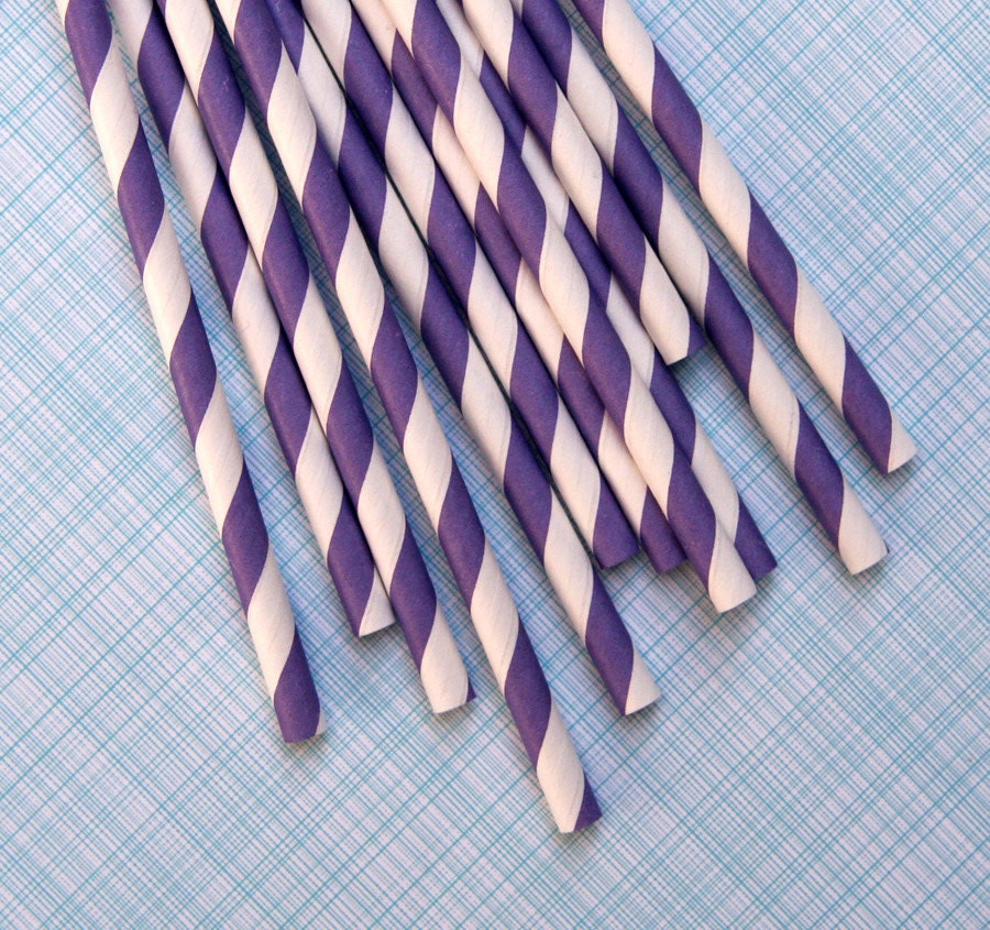 Purple Striped Paper Straws with DIY Flags (50) Il_570xn