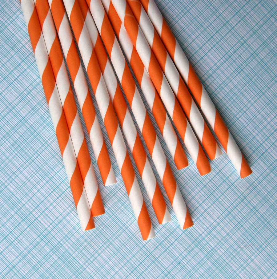Orange Striped Paper Straws with Free Printable DIY Flags (50) Il_570xn