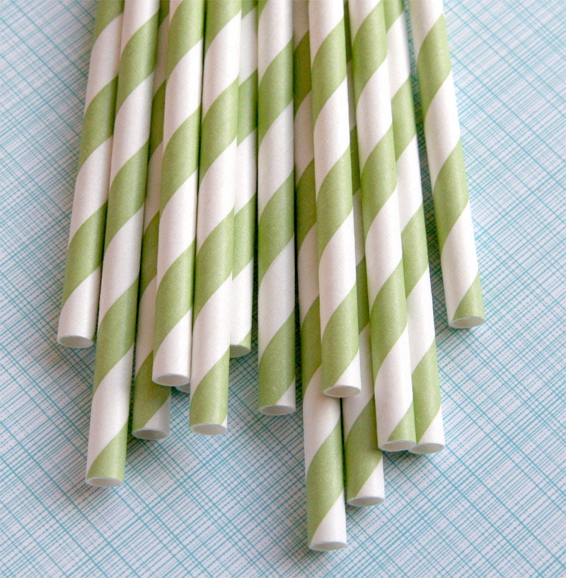 Green Striped Paper Straws with DIY Flags (25)