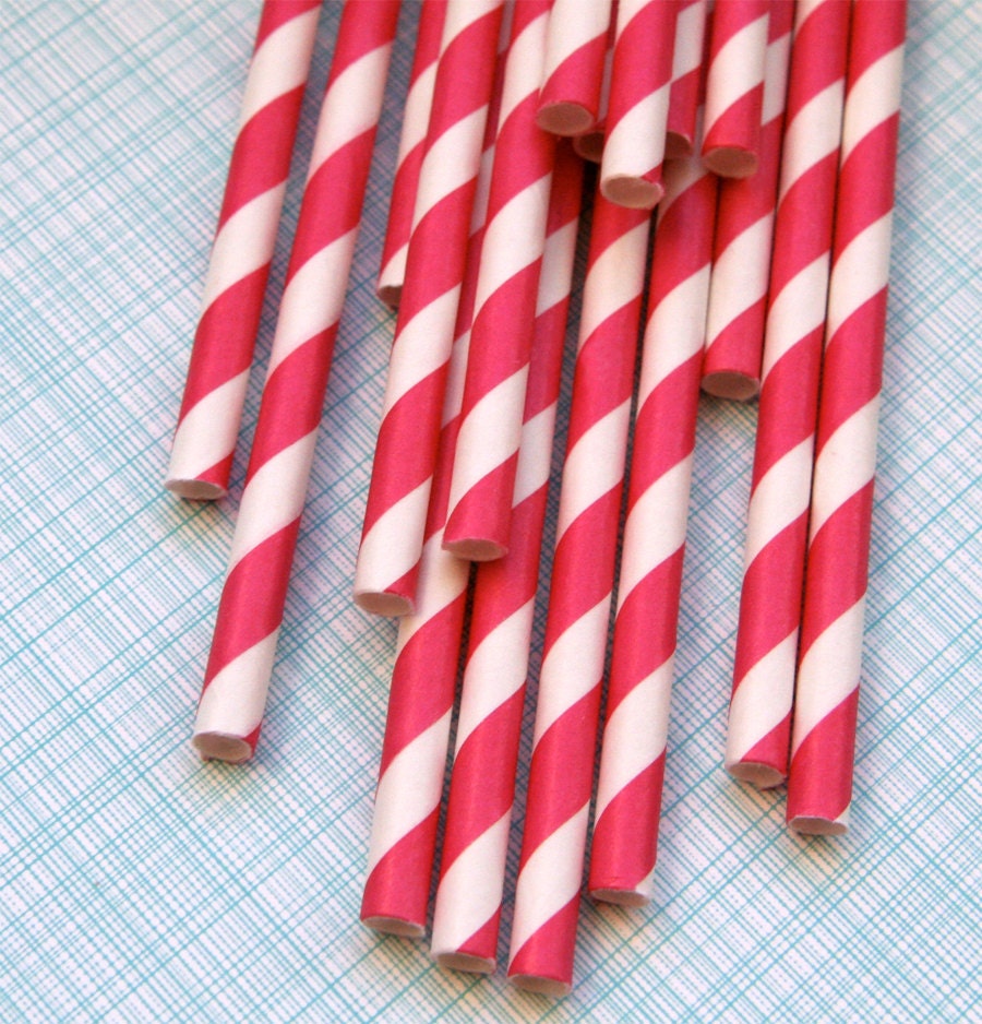 Pink Mix Paper Straws with DIY Flags - Pink Dots and Stripes (24)