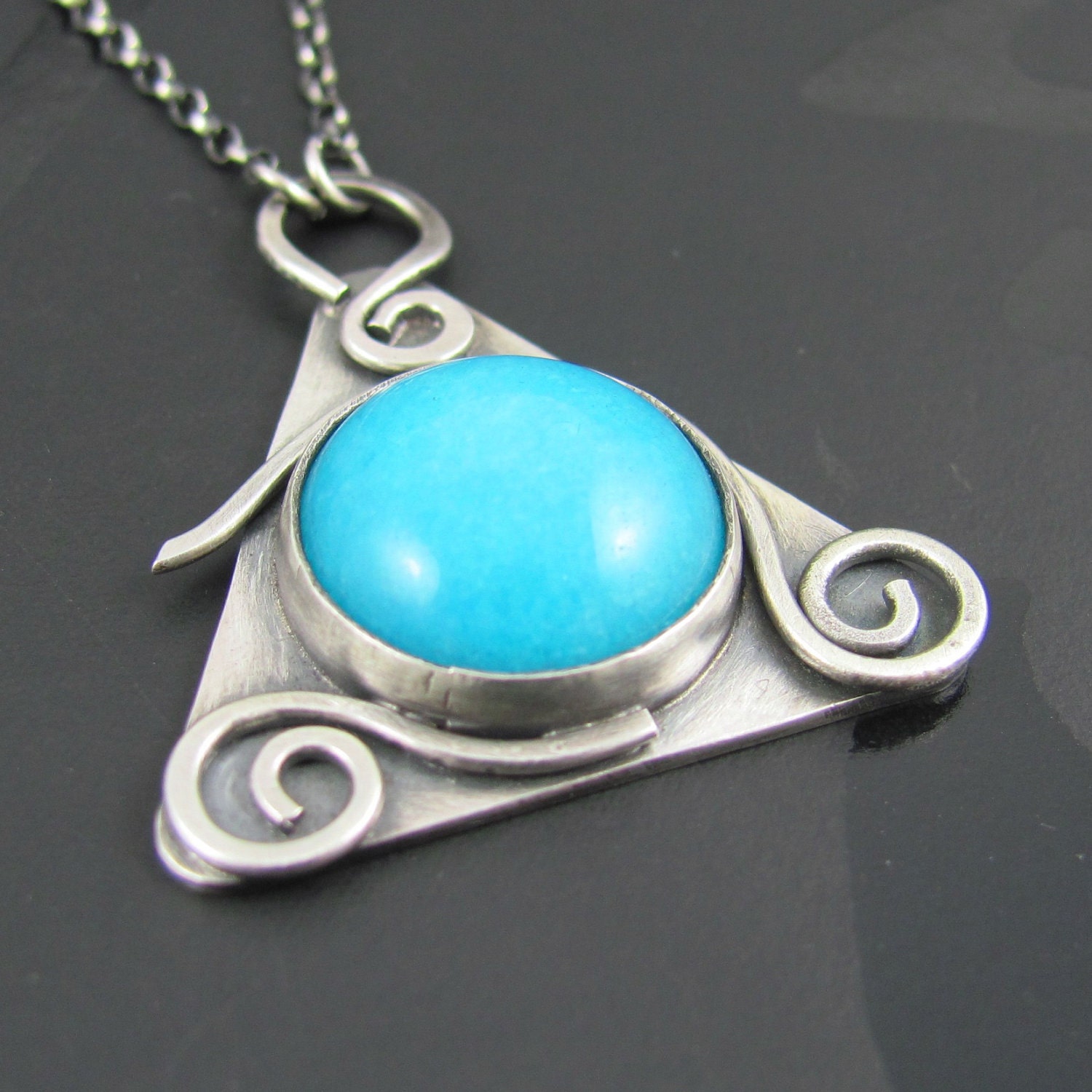 blue calcite gemstone sterling silver necklace - blue gemstone necklace - swirl necklace - ooak necklace - hallmark necklace