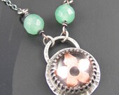 aventurine sterling silver flower necklace - flower necklace - aventurine necklace - sterling silver necklace - copper glass necklace