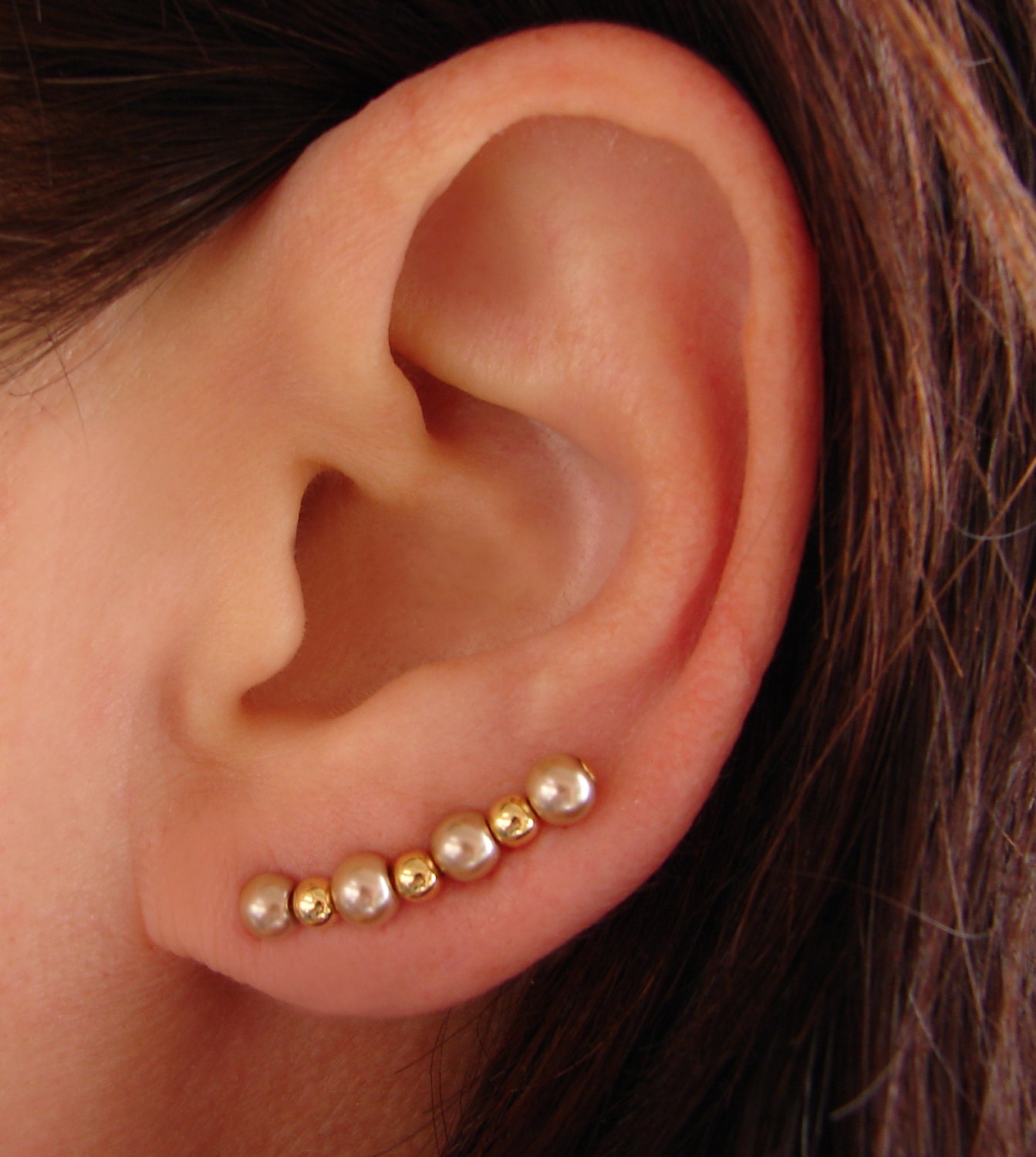 Ear Pins, Wedding Jewelry - Champagne Gold Glass Pearls and Gold Beads, Pair Earrings