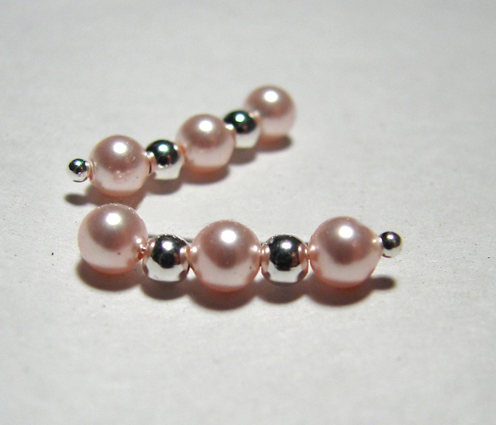 Ear Pins, Sterling Silver Filled Pink Swarovski Pearl Earrings, Pair of Earpins
