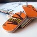 Recycled Skateboard Double Wood Dog Tags Orange with Branches and Leaves