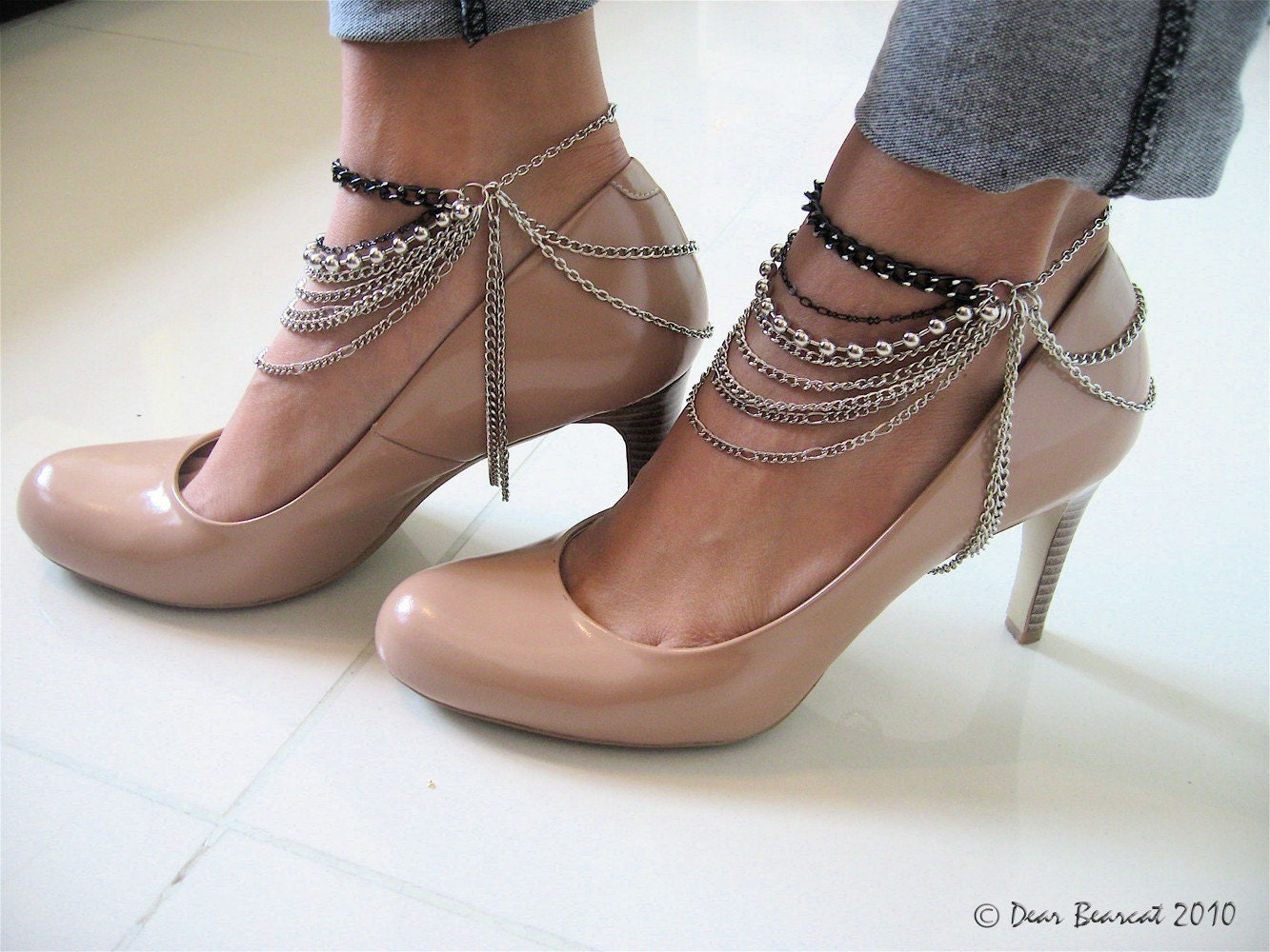 Rogue Silver and Black Ankle Chain Shoe Harness