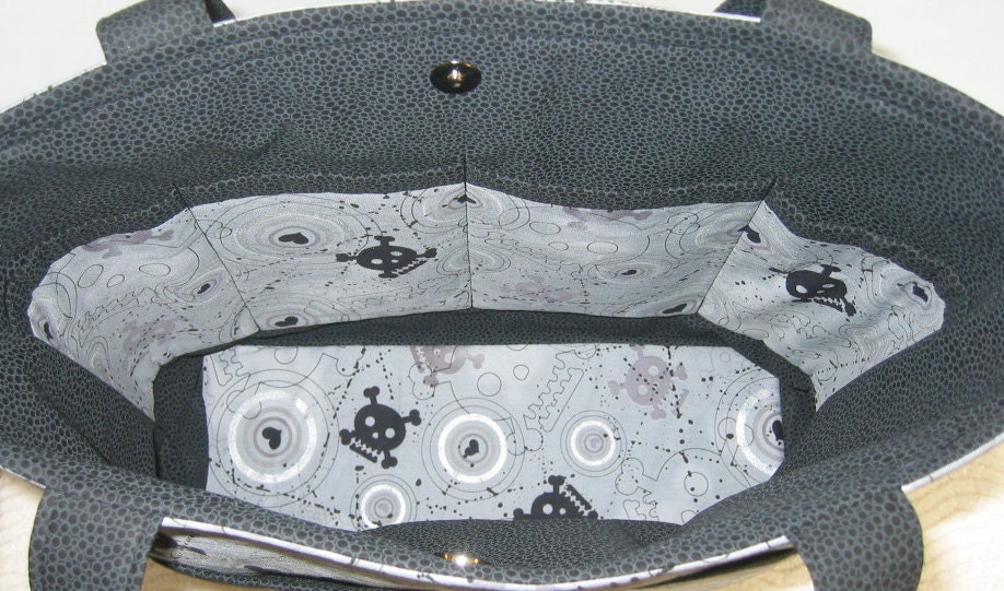 Funky Girl Skull Tote Black and Grey Large purse Ready to Ship