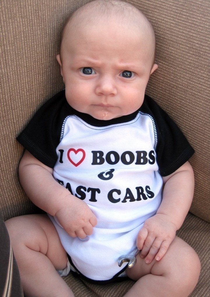 Boobs and Fast Cars Baby Onesie