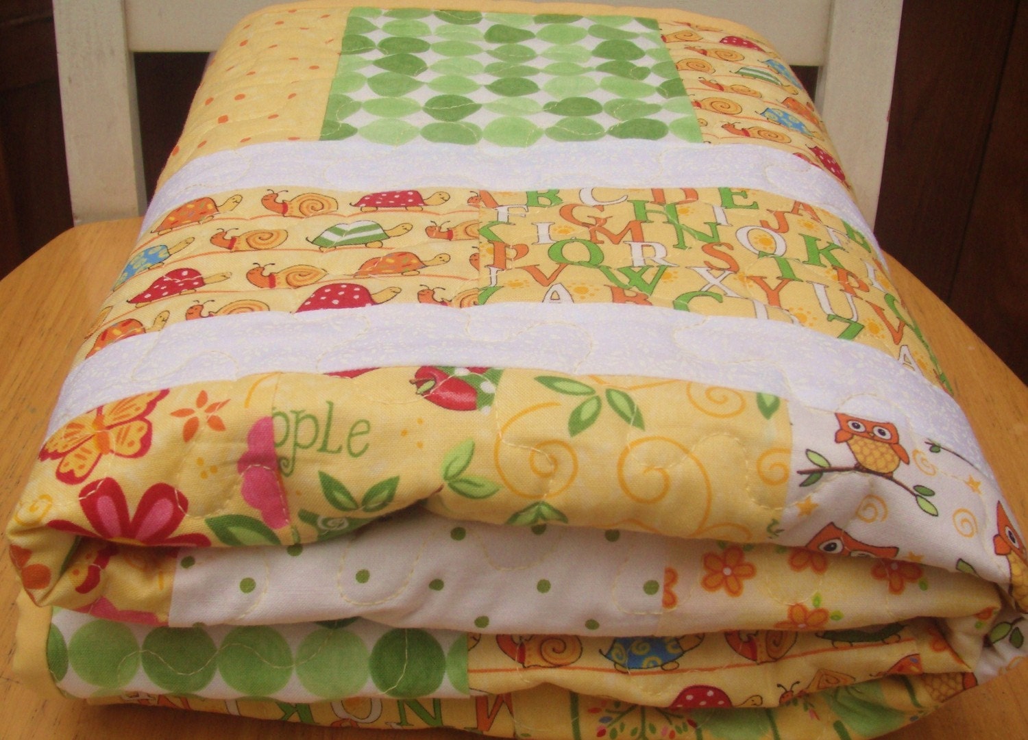 Baby Quilts SALE, Owl Quilt, Girl Owl Bedding, Crib Quilt -SALE-Love U Moda, Yellow